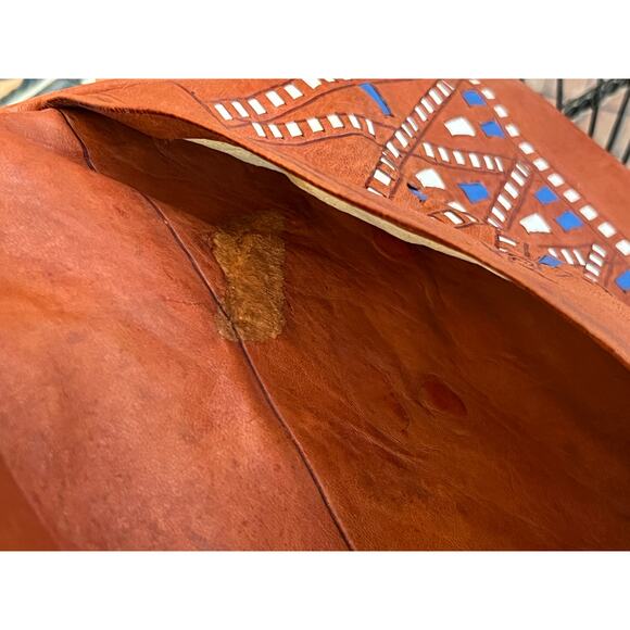 Tuareg Camel Skin Leather Handbag Handcrafted Morocco Boho Fringe Tassel - Picture 6 of 11